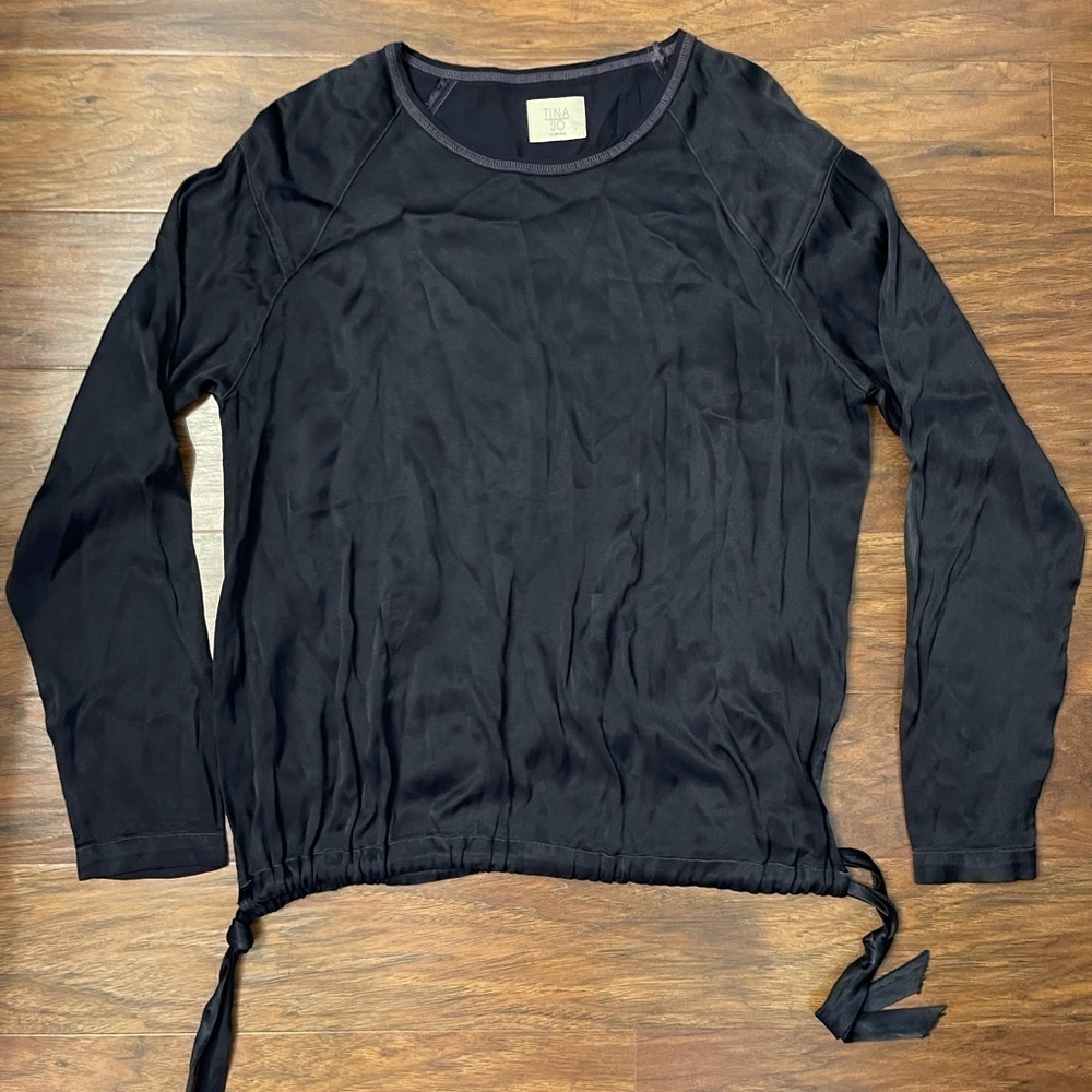 Tina Jo Black Tie Blouse Size XS